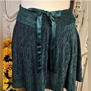 Francesca’s Festive Green A-Line Skirt with Tie Waist